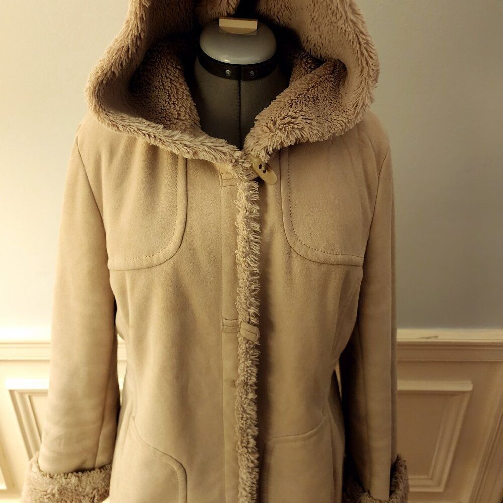 Jones New York Faux Suede Shearling Coat Sherpa Lined XL